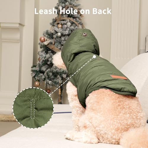 Vecomfy Warm Dog Coats with Hoodie,Winter Dog Jackets for Medium Dogs - color: Green, size: Large