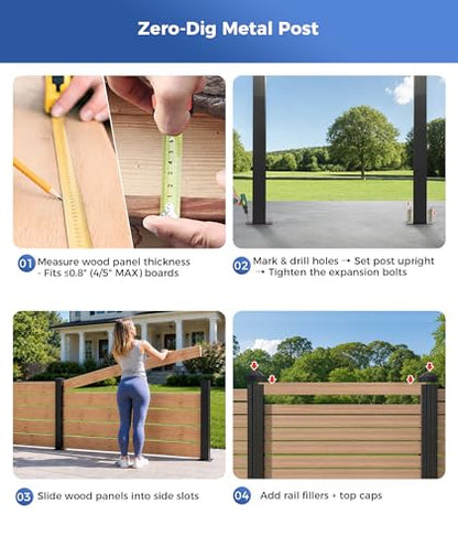 1 Pack 45" Heavy Duty Aluminium Fence Post, No Dig Metal Post for Outdoor Privacy Fence Panels, Compatible with Wood Slats and Composite Boards for Patio, Backyard & Garden - color: 45 inch Post-1pcs