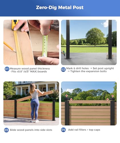 2 Pack 45" Heavy Duty Aluminium Fence Post, No Dig Metal Post for Outdoor Privacy Fence Panels, Compatible with Wood Slats and Composite Boards for Patio, Backyard & Garden (2 Pack) - color: 45 inch Post-2pcs