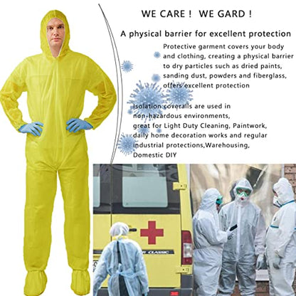 Hazmat Suits,10 Colors Options Disposable Protective Coveralls, Paint Suit with Elastic Wrists Ankles and Hood - color: 2pack Yellow, size: XX-Large