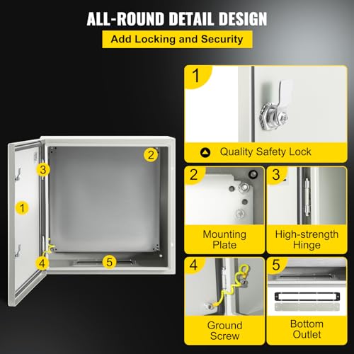 VEVOR NEMA Steel Enclosure, 24 x 24 x 12'' NEMA 4X Steel Electrical Box, IP66 Waterproof & Dustproof, Outdoor/Indoor Electrical Junction Box, with Mounting Plate - size: 24 x 24 x 12