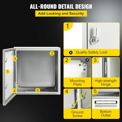 VEVOR NEMA Steel Enclosure, 24 x 24 x 12'' NEMA 4X Steel Electrical Box, IP66 Waterproof & Dustproof, Outdoor/Indoor Electrical Junction Box, with Mounting Plate - size: 24 x 24 x 12