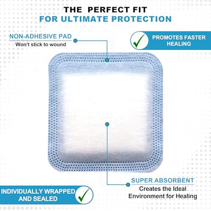 MedVance Super Absorbent Wound Dressing, Non-Adhesive Pads, 4"x4", Box of 5 | Sterile And Individually Wrapped - Non-Stick Wound Bandages - Super Soft - Highly Absorbent & Lock Exudate - Leakproof - size: 4"x4", style: 5 Pack