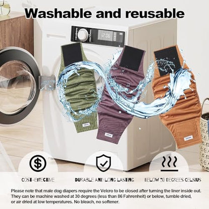 Washable Male Dog Diapers Reusable, Premium Dog Belly Bands for Male Dogs Medium, Pack of 3, High Absorbing Male Dog Pee Wraps for Doggie in Incontinence or Excitable Urination and Training(M) - size: Medium