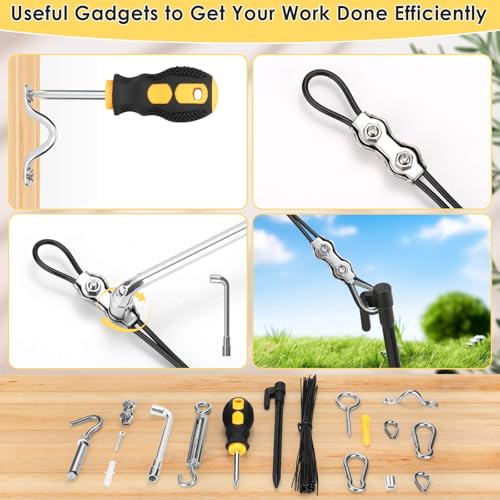 Flasoo 215Pcs String Light Hanging Kit, Outdoor Light Guide Wire Rope with 240FT Nylon Coated 304 Stainless Steel Cable, Turnbuckle, Hooks and Enough Accessories