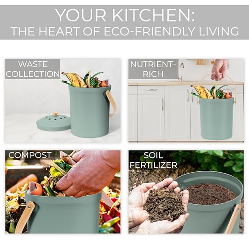 Beautiful Kitchen Compost Bin with Smell Proof Lid for Your Countertop - color: Sage