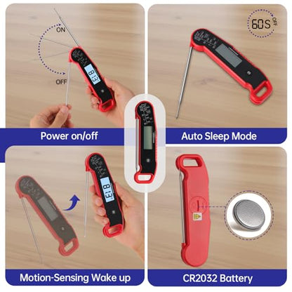 Lonicera Instant-Read Meat Thermometer, 1-Second, ±0.5°F Accuracy, Red - color: RED