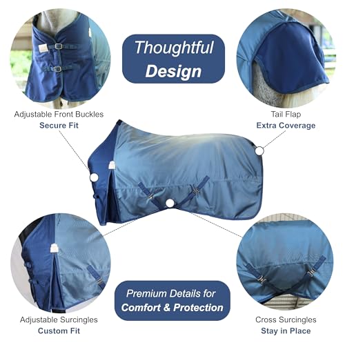 BARN & STABLE 1680Denier 3000mm/3000mvp Super Waterproof & Breathable Horse Blankets for Winter with 250g Fill