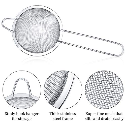 Yungyan 15 Packs Fine Mesh Small Strainer 3.3" Cocktail Strainer Stainless Steel Tea Strainers Mini Sieve Sifter for Juice, Tea Herbs, Coffee Drinks, Long Handle(Silver)