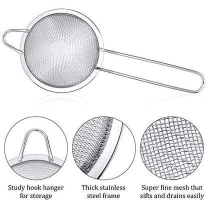 Yungyan 15 Packs Fine Mesh Small Strainer 3.3" Cocktail Strainer Stainless Steel Tea Strainers Mini Sieve Sifter for Juice, Tea Herbs, Coffee Drinks, Long Handle(Silver)