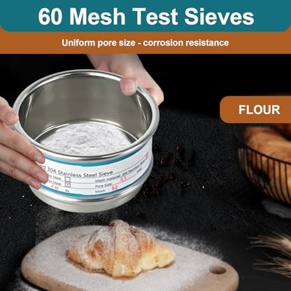 Full 304 Stainless Steel Mesh Sieve Screen, LVDALAB 60 Mesh (0.3mm) Aperture, 2.4inch(6CM) Dia Standard Sample Analysis Test Sieves Sifters Strainer for Industrial Laboratory Homes - size: 60 Mesh(0.3mm)/Ф2.4in(6CM)