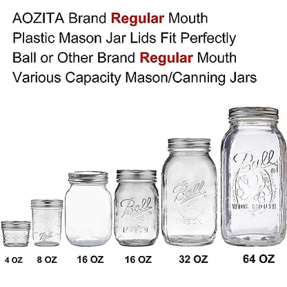 AOZITA 10 Pack REGULAR Mouth Mason Jar Lids for Ball, Kerr and More - White Plastic Storage Caps for Mason/Canning Jars - Leak-Proof, Dishwasher Safe & Food Grade - size: 10 Regular Mouth