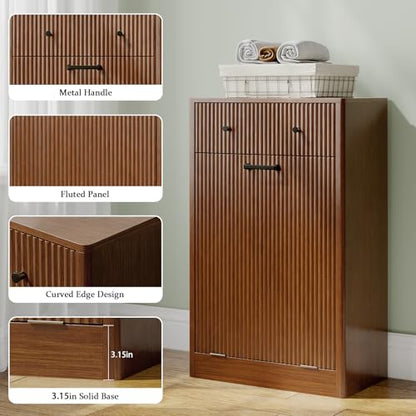 10 Gallon Tilt Out Trash Can Cabinet with Drawer, Hidden Trash Bin Storage & Laundry Hamper Cabinet, Pet Proof Trash Can Holder for Kitchen, Laundry Room & Bathroom, Walnut - color: Walnut