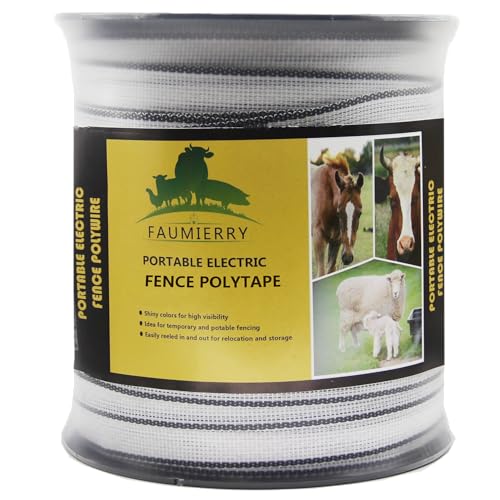 Poly Tape Electric Fence 8 Stainless Steel Conductors - 656 Feet Roll - 1 Inch White and Black Polytape for Animal Fencing Horse Farms or Ranch Electric Fence - size: 1'' x 656ft