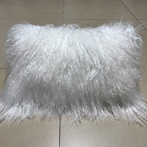 100% Real Mongolian Lamb Fur Cushion Cover/Pillowcase (12x20inch,White) 1 - color: White, size: 20" x 12" (Pack of 1)