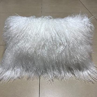 100% Real Mongolian Lamb Fur Cushion Cover/Pillowcase (12x20inch,White) 1 - color: White, size: 20" x 12" (Pack of 1)