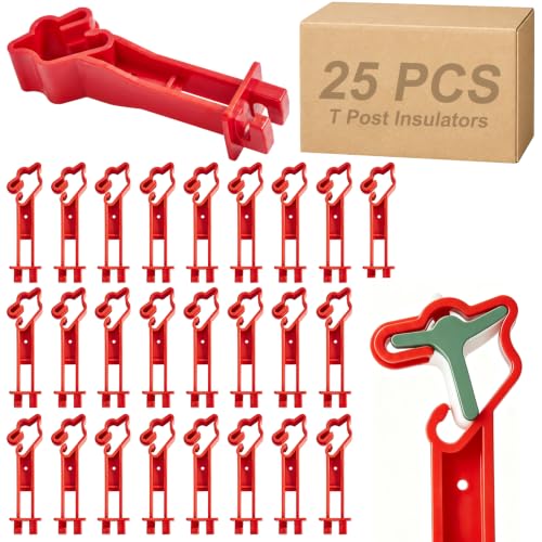 25 Pcs Reversed Extender Insulator Snap Fit T Post Extender Insulators Fit for Electric Fence Wire Clips for Yard, Agricultural Ranch & Farm Fence, Red - color: Red, size: 25 PCS