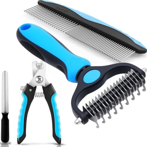 Pet Grooming Rake for Dogs & Cats - Double-Sided Deshedding and Dematting Tool, Gently Remove 95% of Loose Undercoat & Mats for Long-Haired Pets, Painless Fur Brush for Shedding Control (Comb+Nail) - color: Comb+Nail