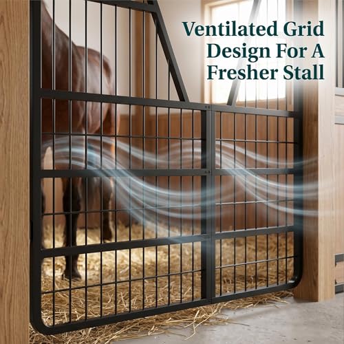 Thick Steel Livestock Gate, Stall Guards for Horses with Ventilated Double Grid and Secure Quick Release Latch, Horse Stall Gate for Horse Farm, Ranch and Pen - size: Three-layer Floor 52 x 42 inch