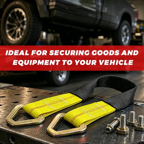 2" × 29" Premium Axle Tie Down Strap with D Rings, Heavy Duty Auto Axle Tow Strap with Protective Sleeve, 6614 Lbs Tire Wheel Tie-Down Straps for Securing Vehicle Transport (Yellow) - color: Yellow