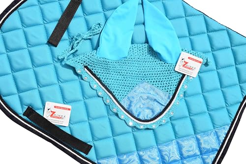 Teal Luxury Saddle Pad Set Matching Ear Bonnet | Equestrian Show Gear | Horse Riding Matchy Set | Dressage or Jumping/Hunter