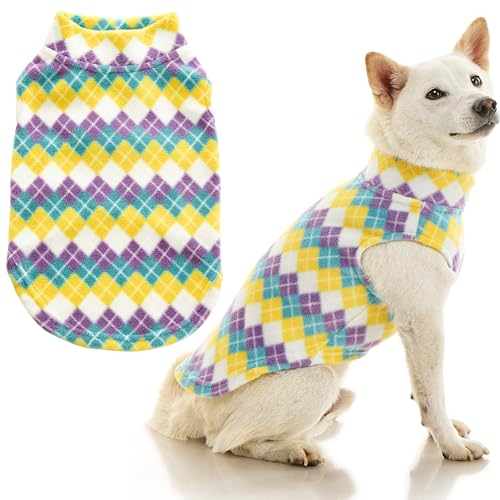 Gooby Stretch Fleece Vest Dog Sweater, Argyle Blue, X-Small - color: Argyle Blue, size: X-Small Length (7")