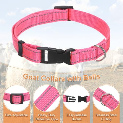 Generic 1-Set Reflective Goat Collars with Bell, 13.8"-20.5" Polyester Adjustable Pet Collar with Anti-Lost Grazing Copper Bell for Small Farm Animal/Sheep/Cow/Goat [Multicolor]