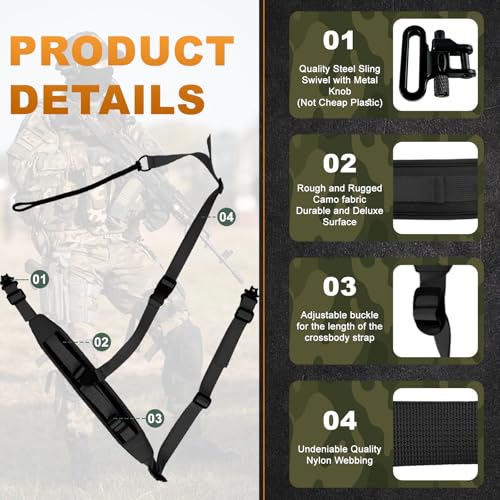 Stalker Sling for Rifle, Shotgun & Crossbow, Tactical Hands-Free with Removable Swivels, Quick Release & Crossbody Stabilizing Cord, Universal Neoprene Padded Outdoor Hunting Strap - color: Camo
