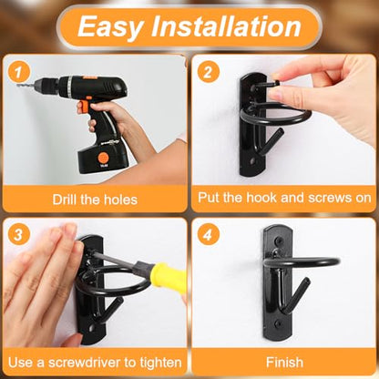6 Pcs Metal Bucket Hooks for Horses - Heavy Duty Bucket Holder with Ring, Wall Mount Water Hangers for Stall, Barn, Farmhouse Supplies (Black)
