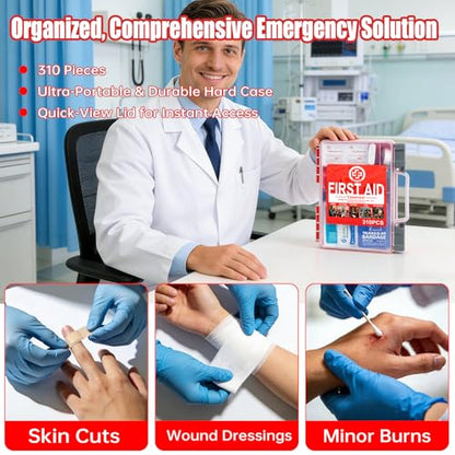Gevoke Professional First Aid Kit, 310 Piece HardCase, Easy to Organize - size: Large