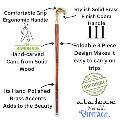 Walking Cane - Handmade,Wooden, Ergonomic, Stylish - Canes for Men, Cane for Women - Elderly Walking Sticks for Seniors, Unique, Wood - style: Cobra Snake Polish