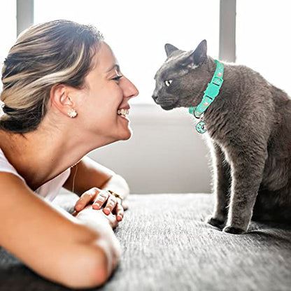 Baeuppit 2Pcs Breakaway Cats Collars Cat Collars for Boy & Girl Cats Adjustable Kitten Collars with Bell,Black+Teal - color: Black+Teal, size: 7.0-10.7''