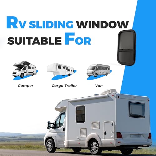 HECASA Universal RV Window 14" W x 22" H W/Trim Ring & Mesh Screen Vertical | Sliding Camper Teardrop Side Replacement Tinted Tempered Glass Aluminium Plastic - size: 14" W x 22" H