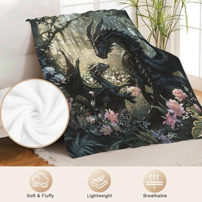 Dragon Throw Blanket Dragon Mom Kids Gift for Boy Girl 60"x50" - color: Dragon, size: 60" x 50"