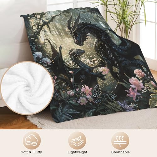 Dragon Throw Blanket Dragon Mom Kids Gift for Boy Girl 80"x60" - color: Dragon, size: 80" x 60"