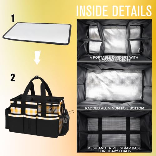 SCAVATA Wearable Cleaning Caddy, Cleaning Caddy Supplies Organizer with Handle & Shoulder Straps for Housekeepers, Under Sink & Car Cleaning Tool Organizers Bag with 4 Foldable Divider (YellowPlaid) - color: YellowPlaid