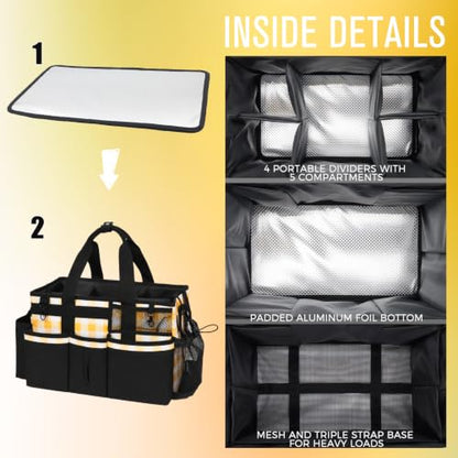 SCAVATA Wearable Cleaning Caddy, Cleaning Caddy Supplies Organizer with Handle & Shoulder Straps for Housekeepers, Under Sink & Car Cleaning Tool Organizers Bag with 4 Foldable Divider (YellowPlaid) - color: YellowPlaid
