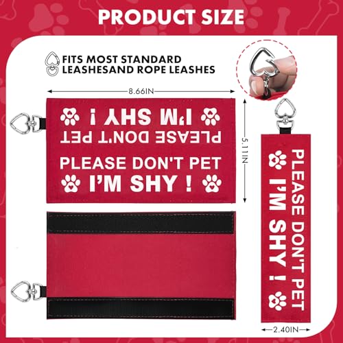 I'm Shy Dog Leash Wrap, Double-Sided Visible Dog Sleeve with Heart Carabiner, Ripstop Please Don't Pet Warning Sign, Fits Standard Rope & Flat Leashes, Red - color: I'm Shy