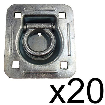 20pk Flush Mount Recessed Ring Trailer Cargo Tie Down D-Rings 6000 lbs