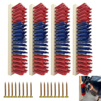 4 PCS Livestock Scratching Brush Goat Scratcher Brushs Post with 20 Screws,Wooden Goats Brush Goat Toys for Goats,Sheep,Pigs,Cow,Horses,Goat Care Supplies(Red)