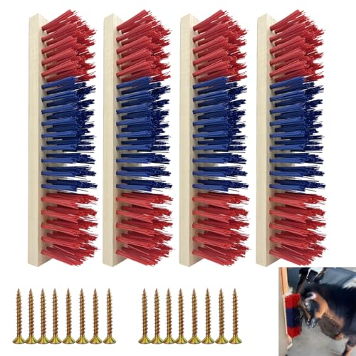 4 Pcs Livestock Scratching Brush Goat Scratcher Livestock Brushes,Goat Scratching Post with 20 Screws Wooden Self Grooming Brush for Small Goats,Sheep,Pigs,Cow,Horses,Goat Supplies