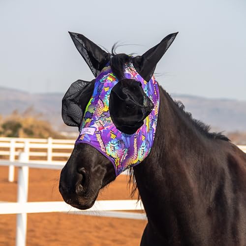 Stretchy Fly Mask for Horses, Mane Opening Design, Large Eye Space, Breathable & Soft on Skin (Purple pop Art Full (Large)) - color: Purple Pop Art, size: Full (Large)