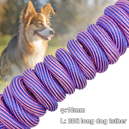 BTINESFUL 8/12/20/30/50/75ft Dog Tie-Out Long Tether Rope Dog Lead for Yard - color: Pink Blue, size: 20 Foot