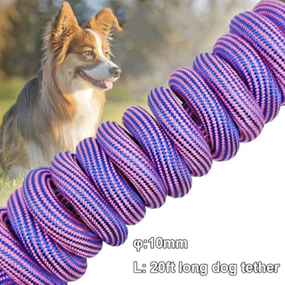 BTINESFUL 8/12/20/30/50/75ft Dog Tie-Out Long Tether Rope Dog Lead for Yard - color: Pink Blue, size: 20 Foot