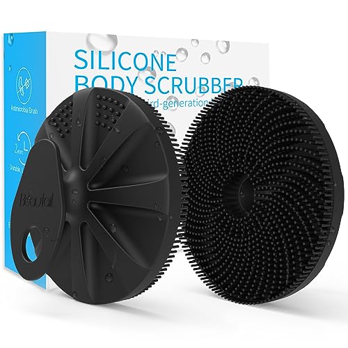 Silicone Body Scrubber, BEAUTAIL Gentle Exfoliating Brush for All Skin Type | Lather Well Shower Scrubber for Body, Bathroom Essentials for Women, Men & Kids, More Hygienic than Loofah. 1-Pack, Black - color: Type3-black 1 Pc