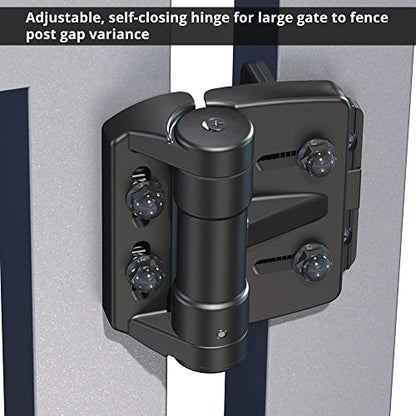 D&D TCAMA1 TruClose Mult-Adjust Gate Hinge Square Gates, Black, 2 pcs | 3-way adjustable gate hinge, self-closes square post metal, wood, vinyl gates up to 55 lb, Black, comes with 2 hinges - color: Black, size: For Square Posts, Gate Gap up to 1.5 in