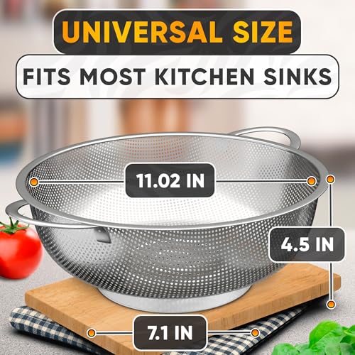 Stainless Steel Strainer for Rice With Handles, Fine Holes, 5 Qt