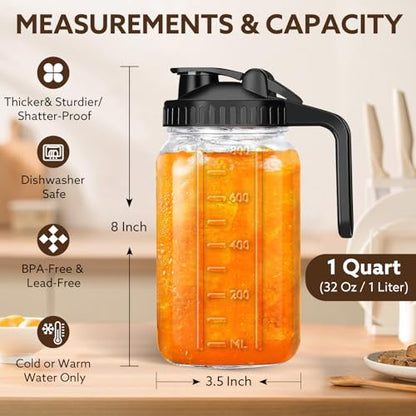 Mihlapi 32 oz Breast Milk Pitcher, 1 Quart Glass Mason Jar with Lid - color: Black, size: 32 Ounces