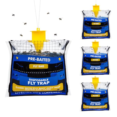 4 Pack Pre-Baited Fly Traps Outdoor Fly Bags for Patio Farm Ranch - size: 4 Packs