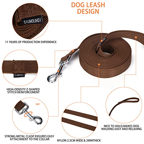 Strong Durable Nylon Dog Training Leash, 1 Inch Wide Traction Rope, 6 ft 10ft 15ft Long, for Small and Medium Dog (Brown, 15 Feet) - color: Brown, size: 15 Feet